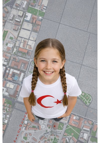 Parti Selesi Unisex 3 Adet Çocuk Bayrak Baskılı Kısa Kollu T-shirt Beyaz