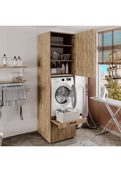 2 Çekmeceli Çamaşır Ve Kurutma Makinesi Dolabı + Üst Dolap Atl Atlantik Çam
