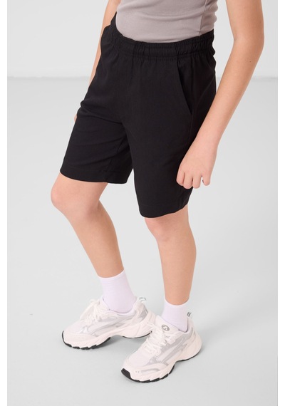 Siyah Pamuklu Oversize Fit Dokuma Hafif Esnek Chino Erkek Çocuk Şort Takım - 11278 Siyah