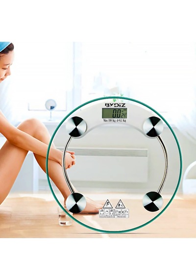 Bydiz Dijital Baskül Banyo Tartısı, 180 Kg Kapasiteli Vücut Tartısı, Temperli Cam, Yuvarlak Tasarım, Led Ekran, O