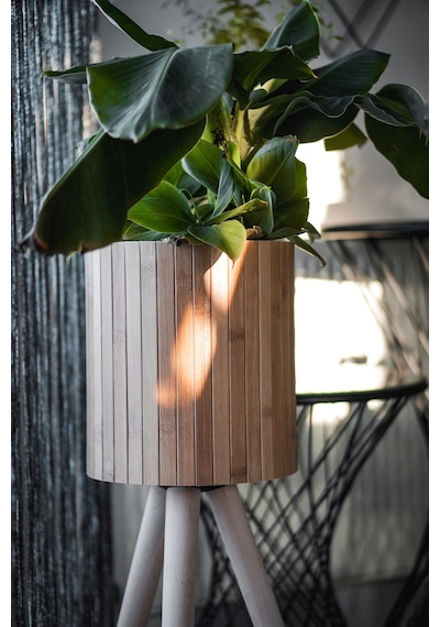 Bambu Ahşap Ayaklı Sepet Saksılık Naturel Çok Amaçlı İç Ve Dış Mekan Dekoratif Saksı Naturel Bambu