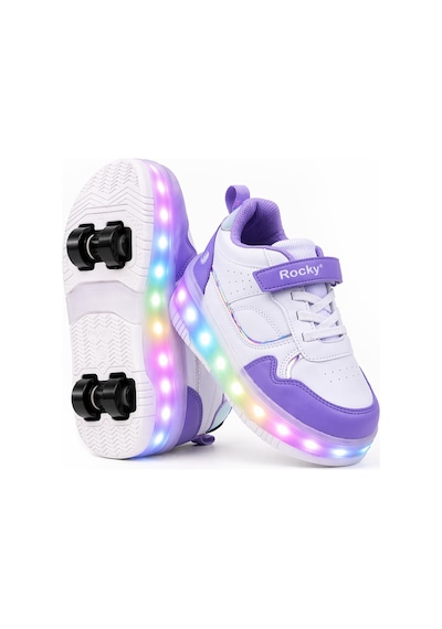 Glow Kız Erkek Çocuk Patenli, Işıklı Rahat Spor Ayakkabı & Sneaker 4 Teker Kaykay Ayakkabı Mor