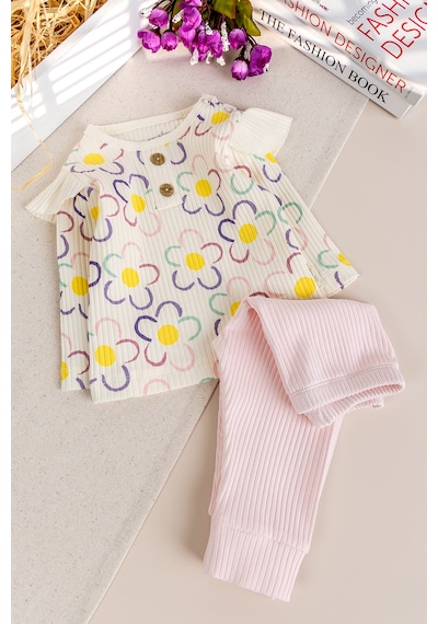 Babymod Çiçek Desenli 100% Pamuk Kız Bebek Pijama Takımı Pembe