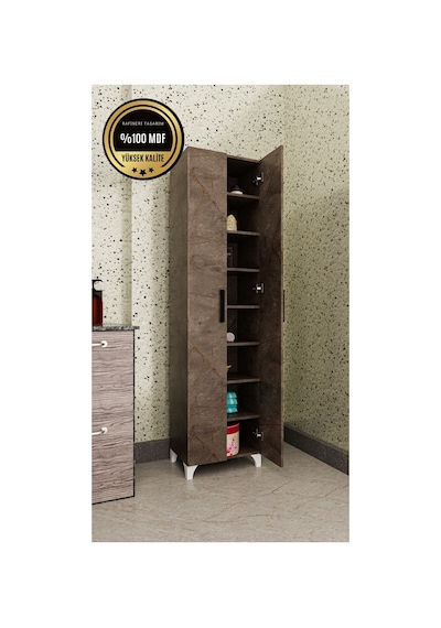 Long 2 Kapaklı Raflı Çok Amaçlı Dolap Banyo Balkon Kiler Mdf Gri
