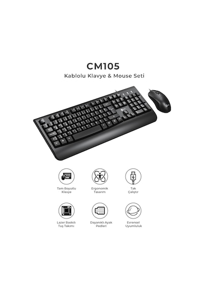 Lecoo CM105 USB Kablolu Türkçe Q Klavye & Mouse Set