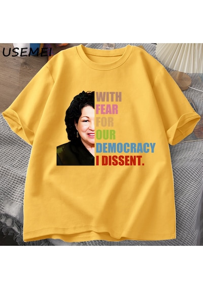 Flood Of Style Demokrasimiz İçin Korkuyla Muhalefet T-shirt Adam Rahat Pamuk Kısa Kollu Grafik Tees Unisex T Sarı