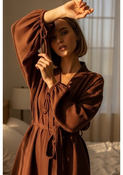 Combattente Exclusive Products Yeni Sezon Müslin Kimono - Bağlamalı Kol Detayı, Lüks Oversize Kadın Kimono - Oeko-tex Sertifikalı Kumaş Kahverengi Combattente Exclusive Products Yeni Sezon Müslin Kimono - Bağlamalı Kol Detayı, Lüks Oversize Kadın Kimono - Oeko-tex Sertifikalı Kumaş Kahverengi