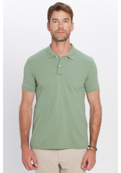 Tudors Erkek Slim Fit Dar Kesim Pamuklu Yumuşak Dokulu Serin Tutan Kumaş Düz Pike Haki Polo Yaka Tişört-31625 Açık Haki