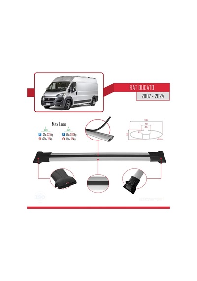 Fiat Ducato 2007 Ve Sonrası İle Uyumlu Fly Model Ara Atkı Tavan Barı Gri 3 Adet Bar
