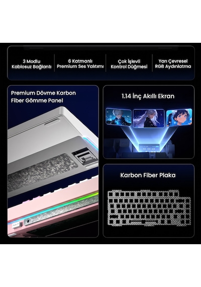Aula Nova75 Mekanik Rgb Klavye Tkl Meteor Ice Cream Switch Tri Mode Kablosuz Makrolu Hot Swap Gaming Oyuncu Klavyesi Kırmızı