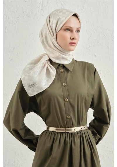 Armine Jakarlı İpek Pamuk Dama Eşarp - 4464 Taş