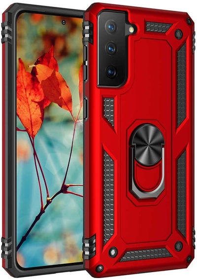 Samsung Uyumlu Galaxy S21 Plus Kılıf Sert Silikon Yüzüklü Stand Özellikli Kapak
