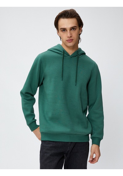 Koton Basic Kapşonlu Sweat Uzun Kollu Şardonlu Yeşil 4wam70023mk Yeşil
