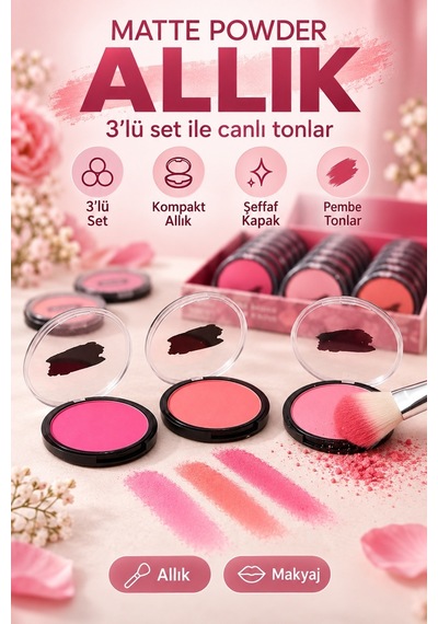 3 Lü Matte Powder Allık Seti Çok Renkli