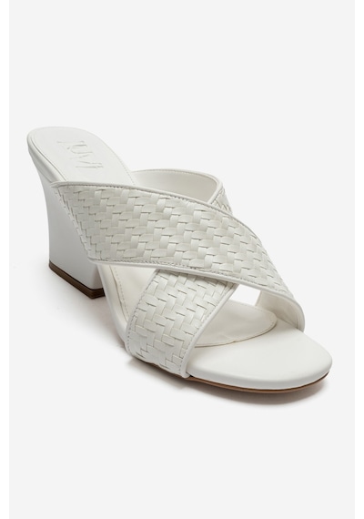 Luvi Shoes Lavean Beyaz Örgü Çapraz Bantlı Kadın Dolgu Topuklu Terlik