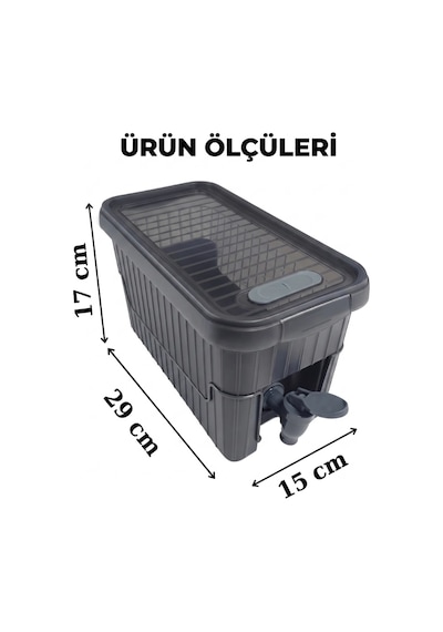 Su Ve Meşrubat Sebili - Buzdolabı Uyumlu - Musluklu - Kapaklı Antrasit Gri