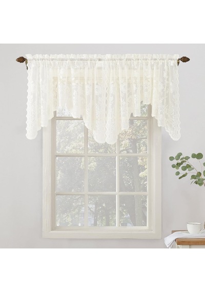 S. Lichtenberg Alison Floral Lace Sheer Perde Çubuğu Cep, Polyester, Fildişi Beyaz, 58" X 32"