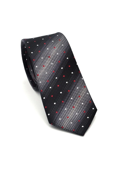 Gaffy Gri Verev Desenli Siyah Dokuma Kumaş Mendilli Slim Fit Kravat // Sdk-2505-1 Siyah