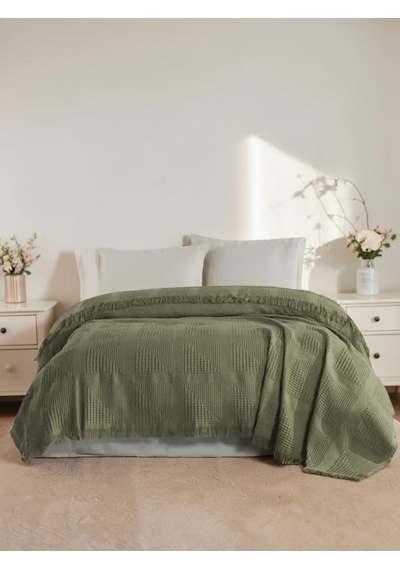 Sirus Çift Kişilik Jakarlı Pike , %100 Pamuk Jakarlı Dokuma 240x260 Cm Haki