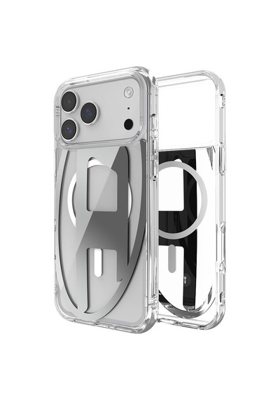 Diesel Apple iPhone 17 Pro Uyumlu Max Magsafe Destekli Oval D Metalik Kılıf - Gümüş