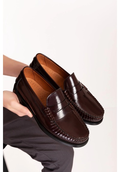Gondol Erkek Hakiki Deri Kösele Loafer Ayakkabı Ny.005 Bordo Rugan