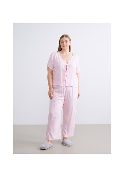 Lcw Dream Pembe V Yaka Çizgili Kadın Pijama Takımı