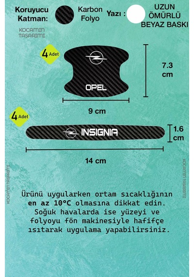 Premium Opel Insignia Karbon Desenli Kapı Kolu Koruyucu Seti Çizilmelere Karşı Dayanıklı 8 Parça