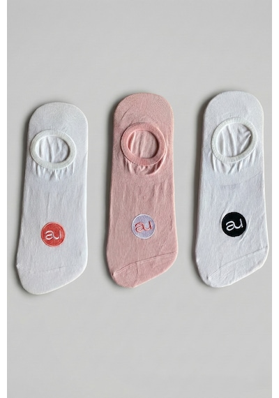 Allunique Penye Pamuk 3'lü Pembe Beyaz Asorti Görünmez Sneaker Çorap Açık Pembe - Beyaz