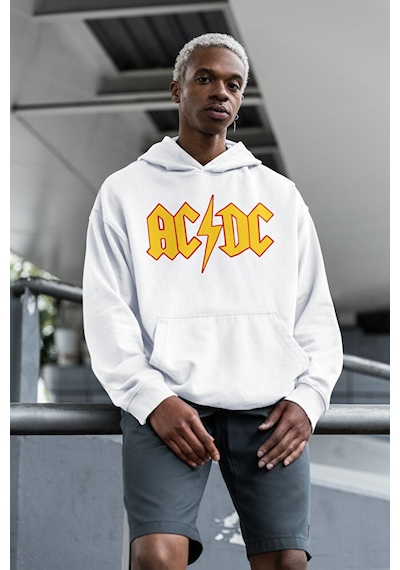 Sevbano Ac Dc Müzik Grubu Baskılı Unisex Oversize Rock Metal Hoodie Beyaz
