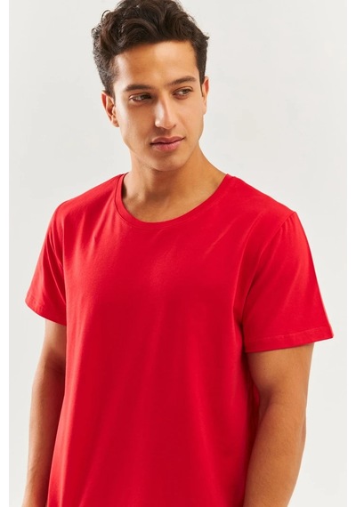 Erkek Oversize Rahat %100 Pamuklu Penye Bisiklet Yaka Kısa Kol Basic T-shirt Classic Collection Kırmızı