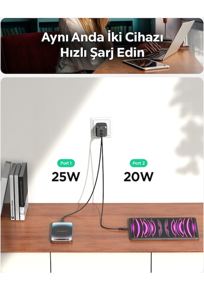 Spigen Arcstation Pro Gan 452 45w 2 Port Usb-c Güç Adaptörü Sierra Blue Ach05156