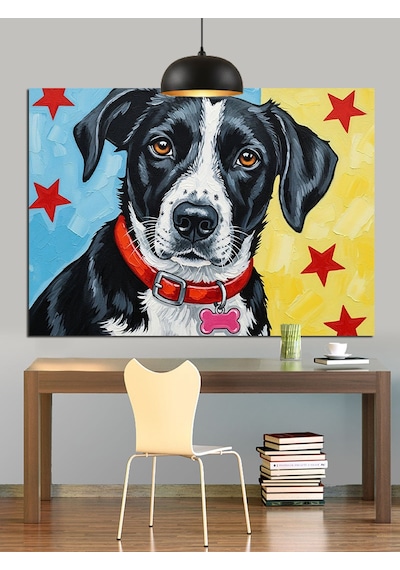 Siyah Beyaz Köpek Dost Dekoratif Kanvas - Mdf Ahşap Tablo