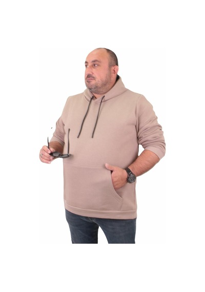 Moc Grande Mocgrande Büyük Beden Erkek Basic Sweat Kapüşonlu 11700 Toprak-Toprak