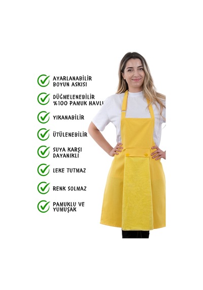 Star Ayar Askılı Havlulu Mutfak Önlüğü Seti Havlulu Önlük Sarı-sarı