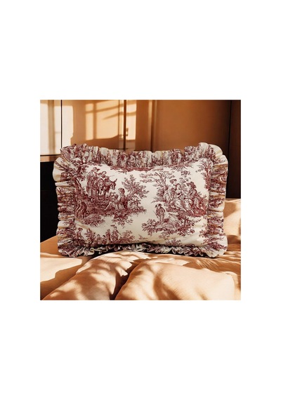 Fırfırlı Yastık Kılıfı Tek Kişilik Fransız Kır Evi Stili 2'li 50 X 70 Cm Bordo