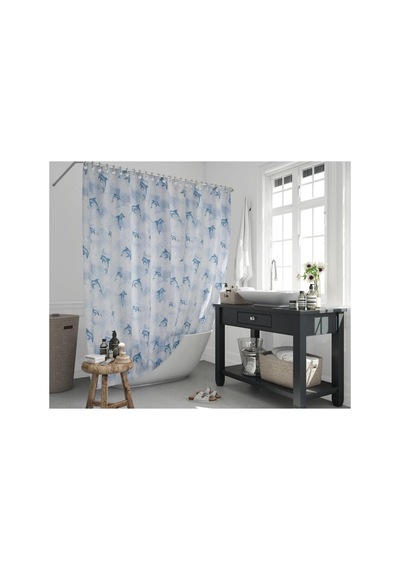 Tropik Home Banyo Perdesi Yunus Desen Yerli Üretim Duş Perdesi Plastik C-halka Hediye 180x200cm Banyo Perdeleri Çok Renkli