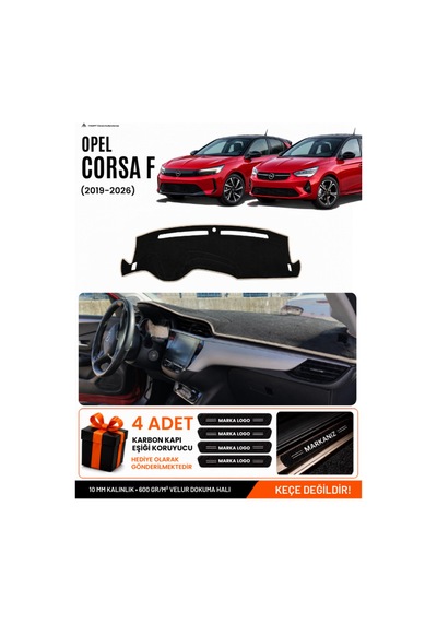 Opel Corsa F 2019-2026 Uyumlu Torpido Koruma, Torpido Örtüsü, Torpido Kılıfı - Siyah Bej