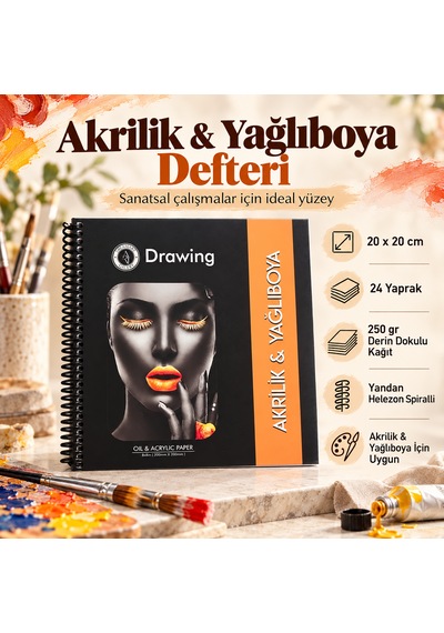 Akrilik & Yağlı Boya Çizim Defteri 250 Gr Dokulu 24 Yaprak 20x20 Cm