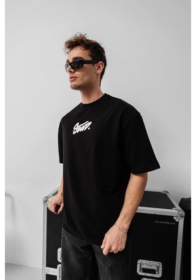 Modi Erkek Baskılı Oversize T-shirt - Siyah - Mymg150387