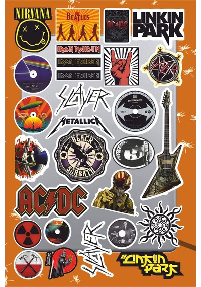 Rock Metal Seri 1 Sticker Seti Laptop Ajanda Pc Tablet Telefon Defter Etiket Bullet Journal Diğer