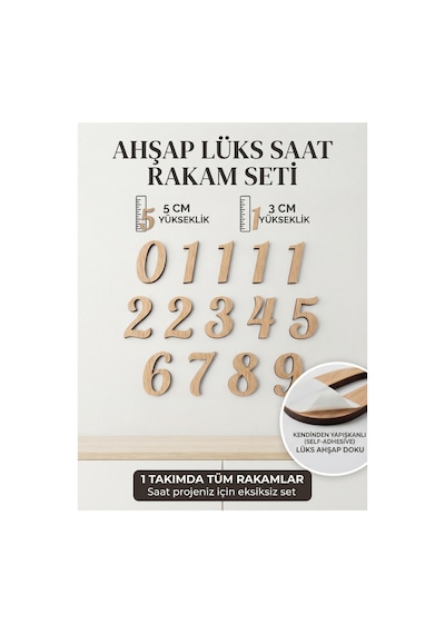 Lüks Saat Rakam Seti Gold, Gümüş Pleksi & Ahşap Modellere Özel - 3 Cm Ve 5 Cm Kendin Yap Saat Rakamları 6'lı Set