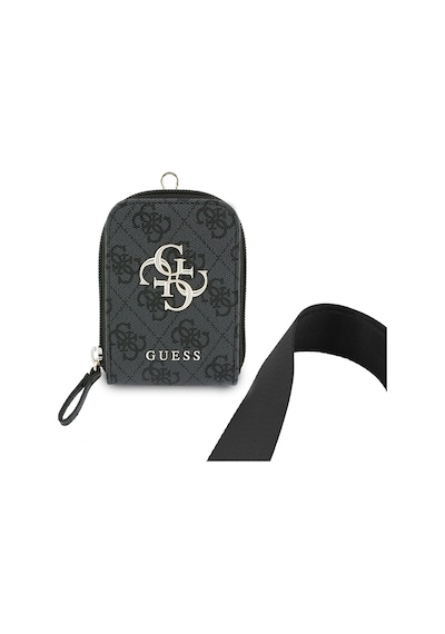 Guess Orjinal Lisanslı 4g Desenli Büyük Metal Logolu Omuz Askılı Purse El Çantası Siyah