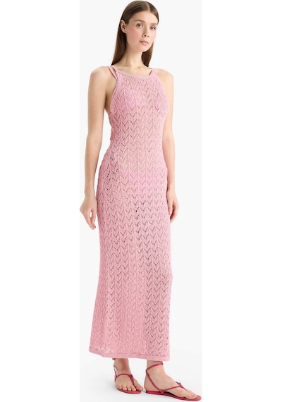 Defacto Yuvarlak Yaka Askılı Triko Plaj Elbisesi-fall İn Love E5968ax25hspn164 Pembe