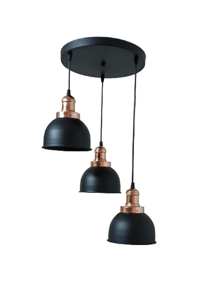 Rys Retro Metal Siyah Bakır Duylu 3 Lü Dekoratif Sarkıt Avize Çap:30 Cm Beyaz