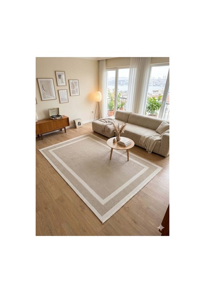 Modern Bej Çerçeveli Sisal Dokulu Salon Ve Oturma Odası Halısı Bej