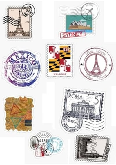 Pul Tasarımlı Vintage Dünya Şehirleri Temalı Sticker Seti Genel