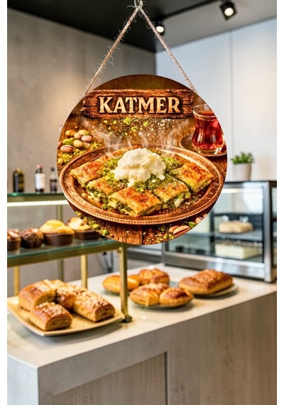 Katmer Tatlısı Görselli Ahşap İpli Kapı Duvar Süsü Tatlıcı Cafe Dekoru