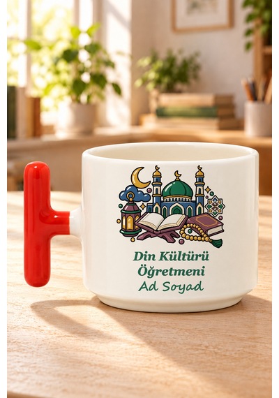 Din Kültürü Öğretmeni İsimli Baskılı Kırmızı Kulplu T Kupa
