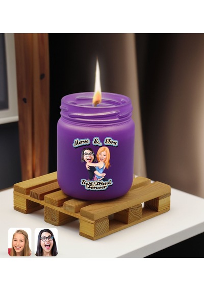 BK Gift Kişiye Özel DTF Best Friend Karikatürlü Kokulu Mum – Mor -
