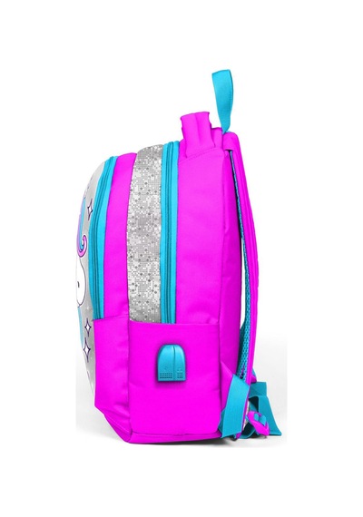 Coral High Kids Pembe Gümüş Unicornlu Üç Bölmeli Usb Şarjlı Kulaklık Çıkışlı Okul Çantası